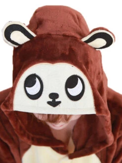 Kigurumi Pajamas Monkey Christmas Deep Brown Flannel Unisex Winter Sleepwaer With Footwear Animal Halloween Costume Onesie Pajamas -Christmas Costumes Store 201709141615238739240