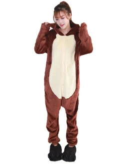 Kigurumi Pajamas Monkey Christmas Deep Brown Flannel Unisex Winter Sleepwaer With Footwear Animal Halloween Costume Onesie Pajamas -Christmas Costumes Store 201709141615246089987
