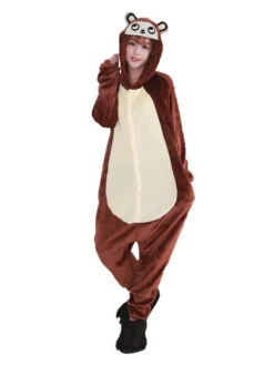 Kigurumi Pajamas Monkey Christmas Deep Brown Flannel Unisex Winter Sleepwaer With Footwear Animal Halloween Costume Onesie Pajamas