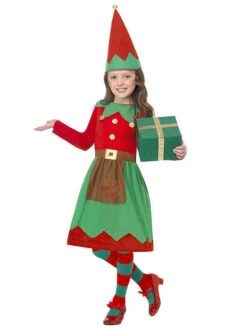 Christmas Elf Costume Kids Little Girls Dresses And Hat 2 Piece Set Halloween
