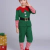 Christmas Elf Costume Kids Top Pants Green Outfit 5 Piece For Boys Halloween