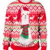 Ugly Christmas Sweater Red Christmas Reindeer Pattern Crewneck Long Sleeve Top