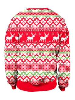 Ugly Christmas Sweater Red Christmas Reindeer Pattern Crewneck Long Sleeve Top -Christmas Costumes Store 201911181435304191240