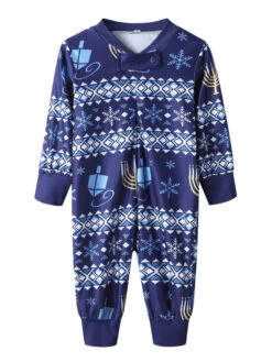Family Christmas Pajamas Christmas Pattern Blue Family Jumpsuit -Christmas Costumes Store 201911191519456843151