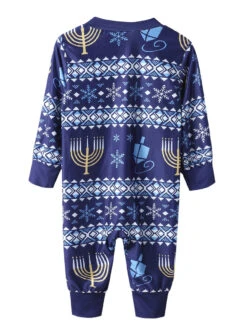 Family Christmas Pajamas Christmas Pattern Blue Family Jumpsuit -Christmas Costumes Store 201911191519460131665