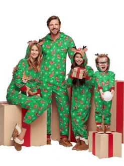 Family Christmas Pajamas Christmas Pattern Red Family Sleepwear Jumpsuit -Christmas Costumes Store 201911191520199528118