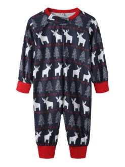 Family Christmas Pajamas Christmas Pattern Dark Navy Clothes Set -Christmas Costumes Store 201911191618559939523