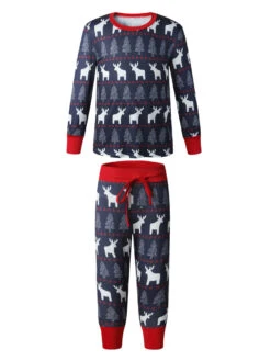 Family Christmas Pajamas Christmas Pattern Dark Navy Clothes Set -Christmas Costumes Store 201911191618566393850
