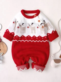 Kigurumi Pajamas Onesie Christmas Reindeer Knit Wear Kid Knitted Winter Sleepwear Mascot Animal Carnival Onesie Pajamas