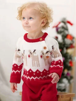 Kigurumi Pajamas Onesie Christmas Reindeer Knit Wear Kid Knitted Winter Sleepwear Mascot Animal Carnival Onesie Pajamas -Christmas Costumes Store 201911261620334412919