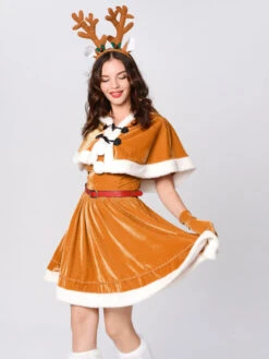 Women Christmas Set Red Furry Skater Dress Christmas Holidays Costumes -Christmas Costumes Store 201912021642325572772