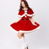 Women Christmas Set Red Furry Skater Dress Christmas Holidays Costumes