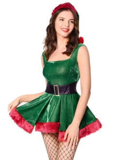 Women Christmas Costume Backless Bow Dark Green Dress Christmas Holidays Costumes