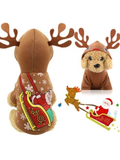 Pet Costume Christmas Halloween Coffee Brown Clothes Polyester Pet Supply