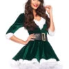 Women's Christmas Green Polyester Two-Tone Christmas Costumes Holidays Dress