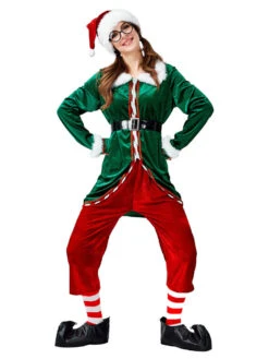 Women's Christmas Elf Costumes Green Retro Asymmetrical Sash Hat Polyester Two-Tone Set Holidays Costumes Halloween Dress -Christmas Costumes Store 202010271815235964949