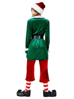 Women's Christmas Elf Costumes Green Retro Asymmetrical Sash Hat Polyester Two-Tone Set Holidays Costumes Halloween Dress -Christmas Costumes Store 202010271815247249615