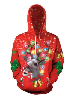Red Hoodies Christmas Top Polyester Fiber Christmas Pattern Casual Holidays Costumes