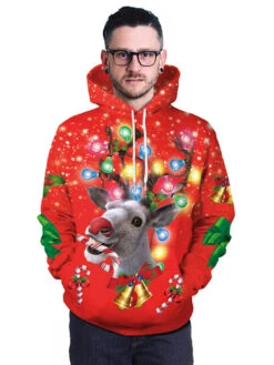 Red Hoodies Christmas Top Polyester Fiber Christmas Pattern Casual Holidays Costumes -Christmas Costumes Store 202011101303244454474