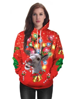 Red Hoodies Christmas Top Polyester Fiber Christmas Pattern Casual Holidays Costumes -Christmas Costumes Store 20201110130325089720