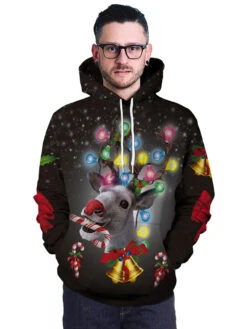 Hoodies Black Christmas Top Polyester Christmas Pattern Casual Holidays Costumes Elk Printed Hoodies -Christmas Costumes Store 202011101303346108283