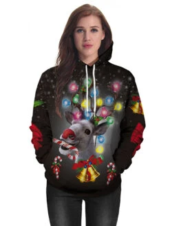 Hoodies Black Christmas Top Polyester Christmas Pattern Casual Holidays Costumes Elk Printed Hoodies -Christmas Costumes Store 202011101303350372312