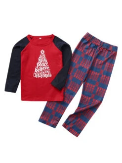 Christmas Matching Family Pajamas Cotton Blend Red Navy Blue Plaid Christmas Pattern Top Pants Set -Christmas Costumes Store 202011101303353742321