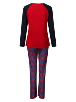 Christmas Matching Family Pajamas Cotton Blend Red Navy Blue Plaid Christmas Pattern Top Pants Set -Christmas Costumes Store 202011101303363915064
