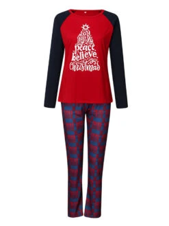 Christmas Matching Family Pajamas Cotton Blend Red Navy Blue Plaid Christmas Pattern Top Pants Set -Christmas Costumes Store 202011101303366986959