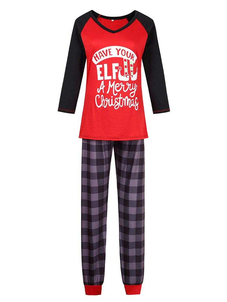 Matching Family Christmas Pajamas Cotton Blend Plaid Christmas Pattern Red Top Plaid Pants Set 3 Matching Family Christmas Pajamas Cotton Blend Plaid Christmas Pattern Red Top Plaid Pants Set - Image 3