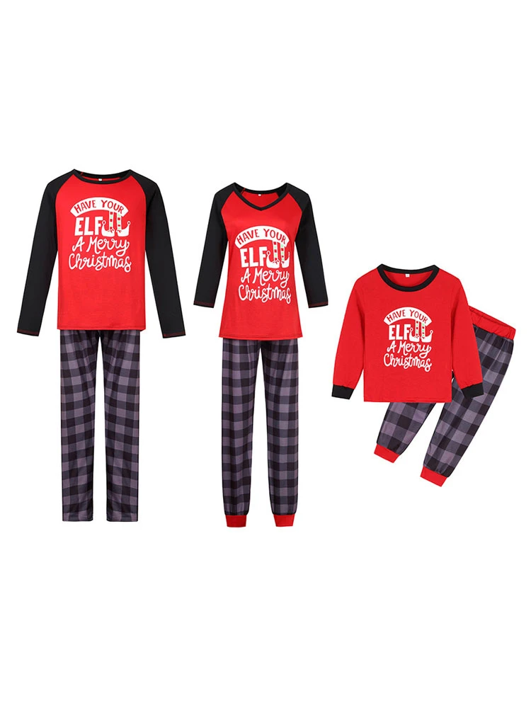 Matching Family Christmas Pajamas Cotton Blend Plaid Christmas Pattern Red Top Plaid Pants Set 1 Matching Family Christmas Pajamas Cotton Blend Plaid Christmas Pattern Red Top Plaid Pants Set