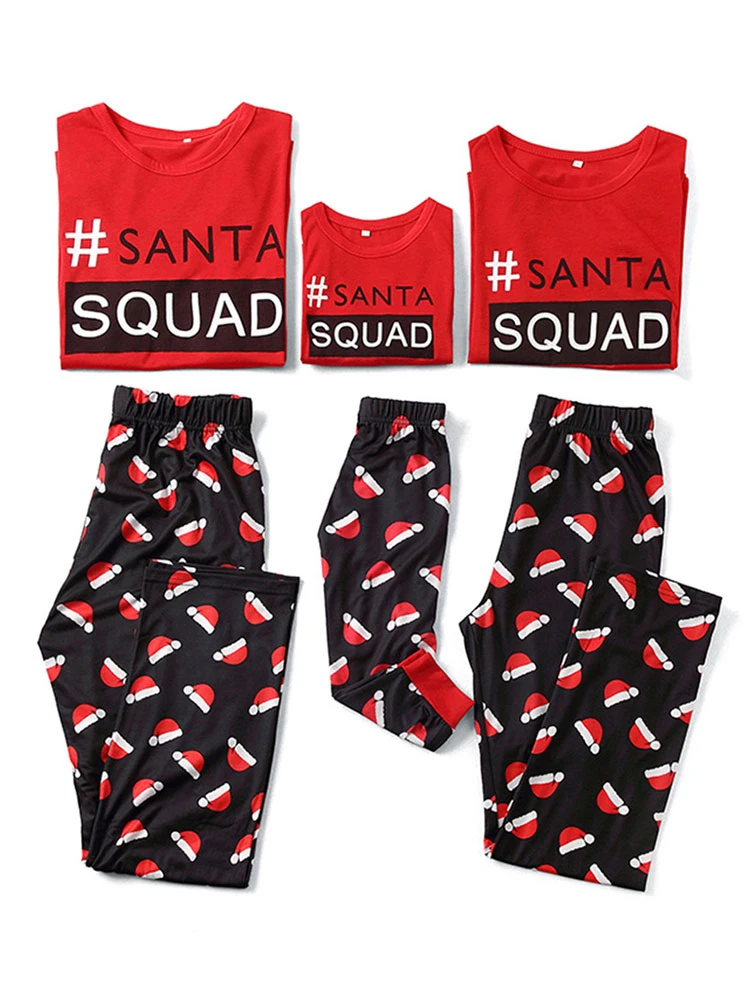 Matching Family Christmas Pajamas Cotton Blend Color Block Red Navy Blue Christmas Pattern Pants Top Set 3 Matching Family Christmas Pajamas Cotton Blend Color Block Red Navy Blue Christmas Pattern Pants Top Set - Image 3