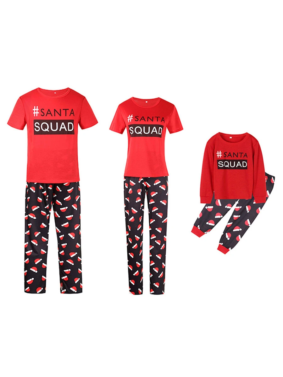 Matching Family Christmas Pajamas Cotton Blend Color Block Red Navy Blue Christmas Pattern Pants Top Set 2 Matching Family Christmas Pajamas Cotton Blend Color Block Red Navy Blue Christmas Pattern Pants Top Set - Image 2