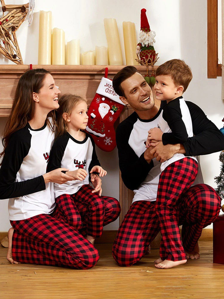 Christmas Matching Family Pajamas Cotton Blend Plaid Christmas Pattern Red Top Plaid Pants Set 2 Christmas Matching Family Pajamas Cotton Blend Plaid Christmas Pattern Red Top Plaid Pants Set - Image 2