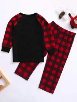 Family Christmas Pajamas Cotton Blend Black Plaid Christmas Pattern Top Pants Set -Christmas Costumes Store 202011101305071073849