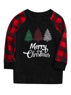 Family Christmas Pajamas Cotton Blend Black Plaid Christmas Pattern Top Pants Set -Christmas Costumes Store 202011101305080526172
