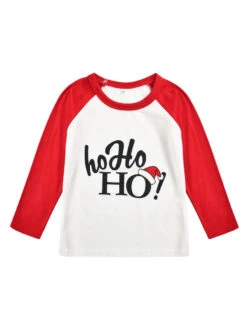 Family Christmas Pajamas Cotton Blend Christmas Pattern Red White Color Block Top Pants Set -Christmas Costumes Store 20201110130509481175