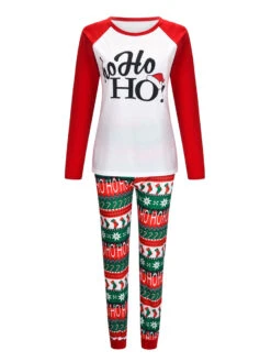 Family Christmas Pajamas Cotton Blend Christmas Pattern Red White Color Block Top Pants Set -Christmas Costumes Store 202011101305106634329