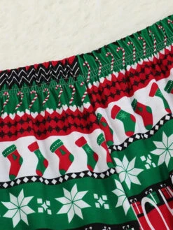 Family Christmas Pajamas Cotton Blend Christmas Pattern Red White Color Block Top Pants Set -Christmas Costumes Store 202011101305120268219