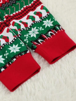 Family Christmas Pajamas Cotton Blend Christmas Pattern Red White Color Block Top Pants Set -Christmas Costumes Store 202011101305127758852