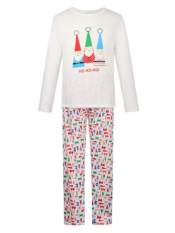 Family Christmas Pajamas Cotton Blend Christmas Pattern Color Block Red Top Pants Set -Christmas Costumes Store 202011101305272215134