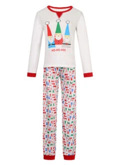 Family Christmas Pajamas Cotton Blend Christmas Pattern Color Block Red Top Pants Set -Christmas Costumes Store 202011101305276741176