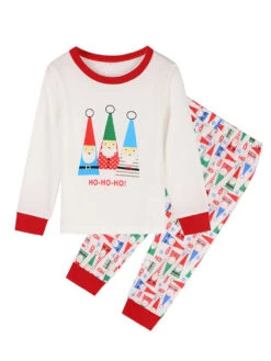 Family Christmas Pajamas Cotton Blend Christmas Pattern Color Block Red Top Pants Set -Christmas Costumes Store 202011101305282395000