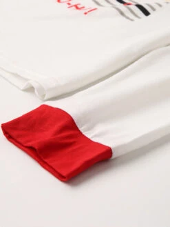 Family Christmas Pajamas Cotton Blend Christmas Pattern Color Block Red Top Pants Set -Christmas Costumes Store 202011101305285797395