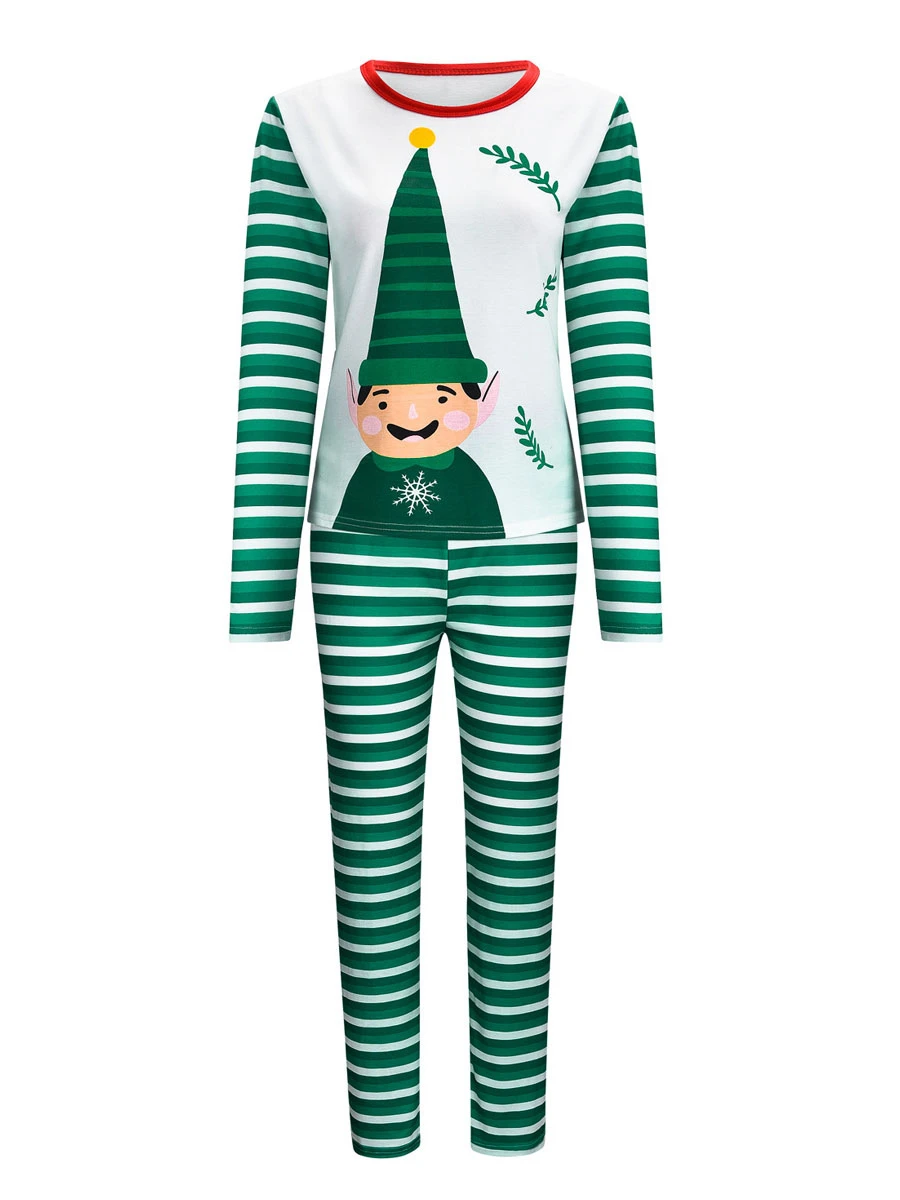 Matching Family Christmas Pajamas Cotton Blend Christmas Pattern Green White Color Block Pants Top Set 2 Matching Family Christmas Pajamas Cotton Blend Christmas Pattern Green White Color Block Pants Top Set - Image 2