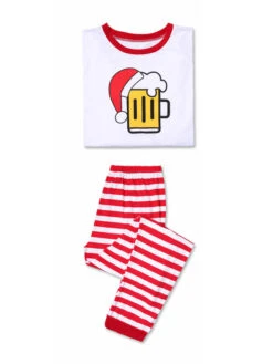 Family Christmas Pajamas Cotton Blend Printed Red White  Color Block Pants Top Set -Christmas Costumes Store 202011111140497857423