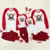 Family Christmas Pajamas Cotton Blend Christmas Pattern Color Block Red Plaid Pants Top Set