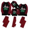Matching Family Christmas Pajamas Cotton Blend Christmas Pattern Red Black Color Block Plaid Pants Top Set