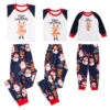 Family Christmas Pajamas Cotton Blend Christmas Elk Pattern White Navy Blue Color Block Pants Top Set