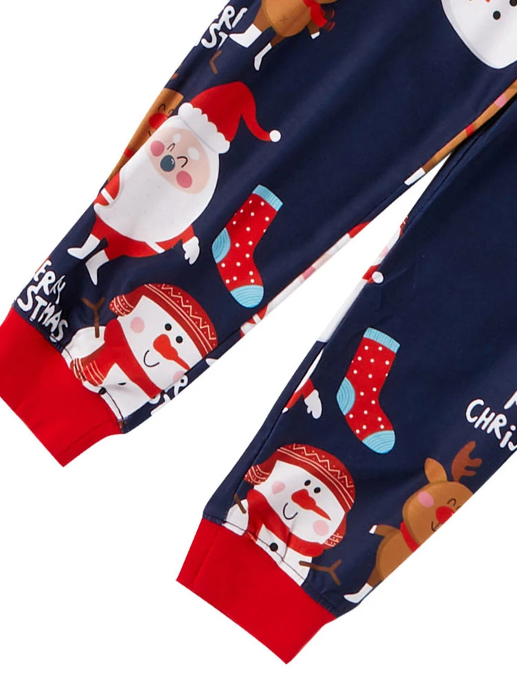 Family Christmas Pajamas Cotton Blend Christmas Elk Pattern White Navy Blue Color Block Pants Top Set 5 Family Christmas Pajamas Cotton Blend Christmas Elk Pattern White Navy Blue Color Block Pants Top Set - Image 5